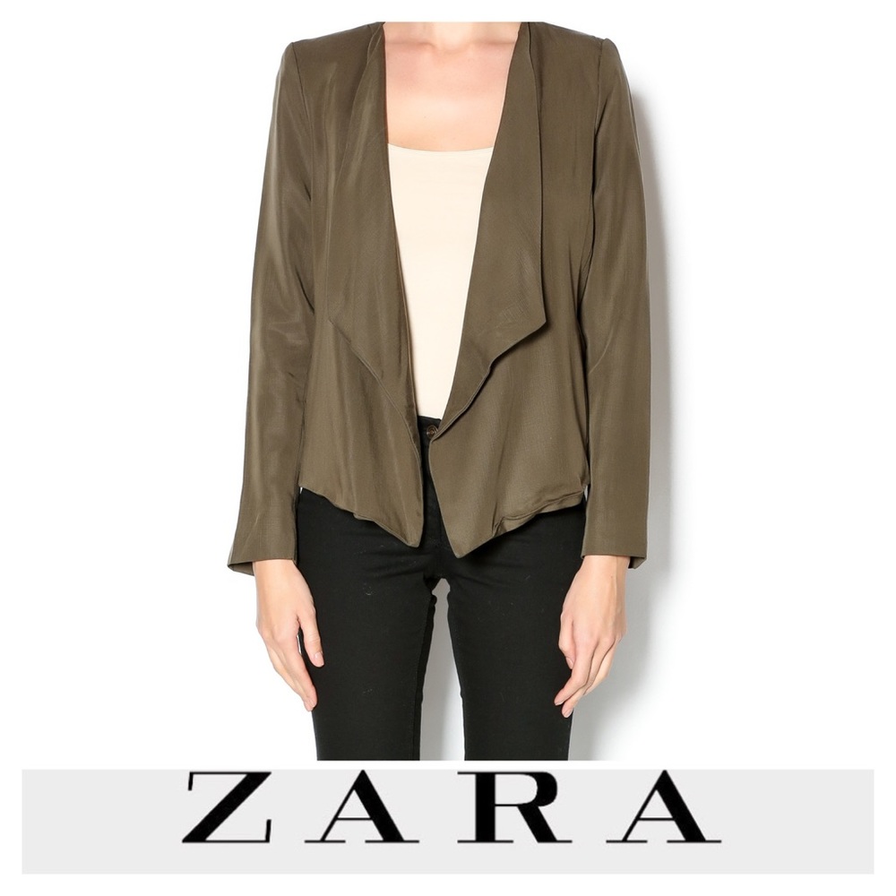 Zara Army Green Draped Front Blazer